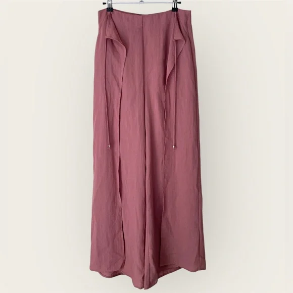Essue Tulip High Rise Wide Leg Flowy Palazzo Slit Pants in Mauve/Brick, Medium - Picture 4 of 10